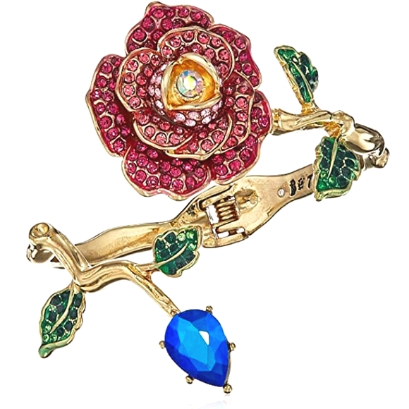 NWT Betsey Johnson Rose Hinged Bangle Bracelet, gold toned - Picture 3 of 17